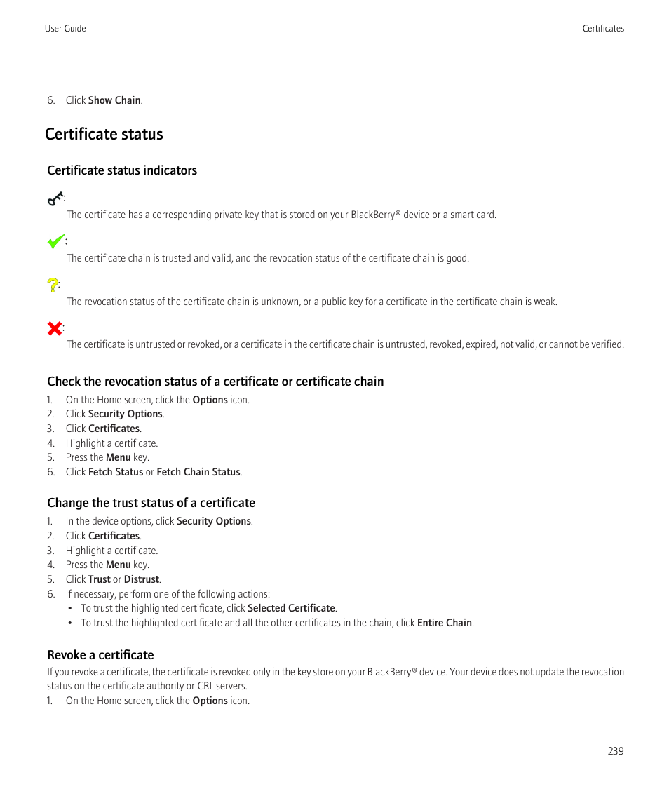 Certificate status | Blackberry Curve 8520 User Manual | Page 241 / 278