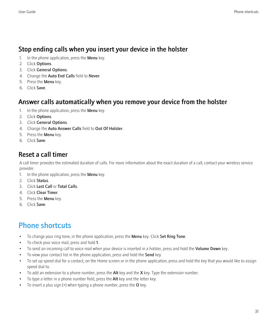 Phone shortcuts, Reset a call timer | Blackberry Curve 8520 User Manual | Page 33 / 278