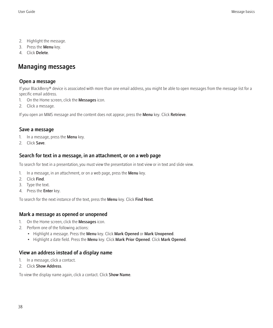 Managing messages | Blackberry Curve 8520 User Manual | Page 40 / 278