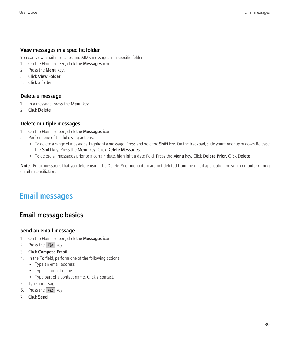 Email messages, Email message basics | Blackberry Curve 8520 User Manual | Page 41 / 278