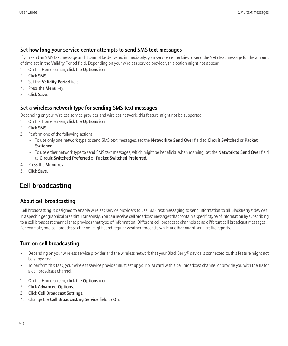 Cell broadcasting | Blackberry Curve 8520 User Manual | Page 52 / 278