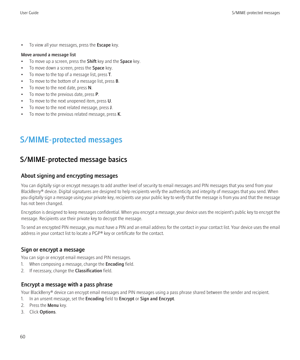 S/mime-protected messages, S/mime-protected message basics | Blackberry Curve 8520 User Manual | Page 62 / 278