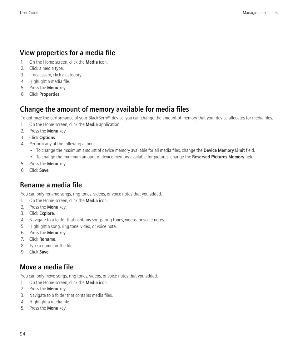 View properties for a media file, Rename a media file, Move a media file | Blackberry Curve 8520 User Manual | Page 96 / 278