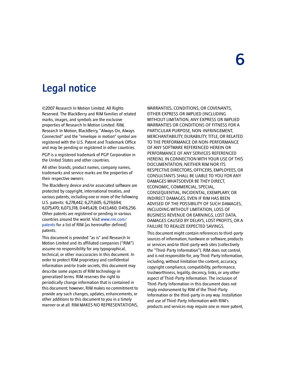 Legal notice, 6 legal notice | Blackberry PGP User Manual | Page 29 / 30