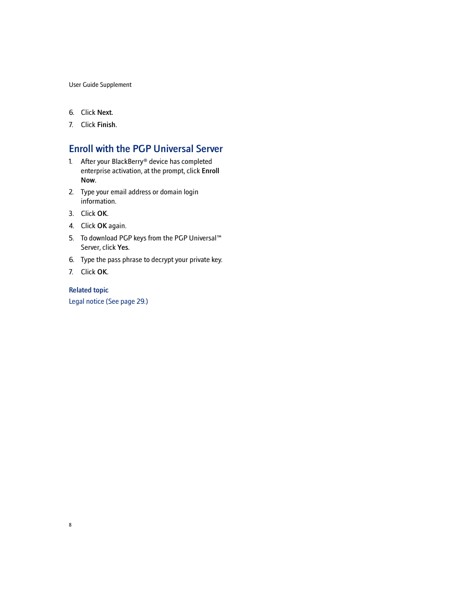 Enroll with the pgp universal server | Blackberry PGP User Manual | Page 8 / 30