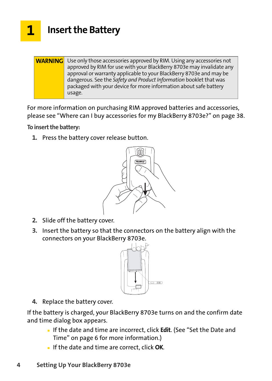 Insert the battery | Blackberry 8703e User Manual | Page 10 / 56