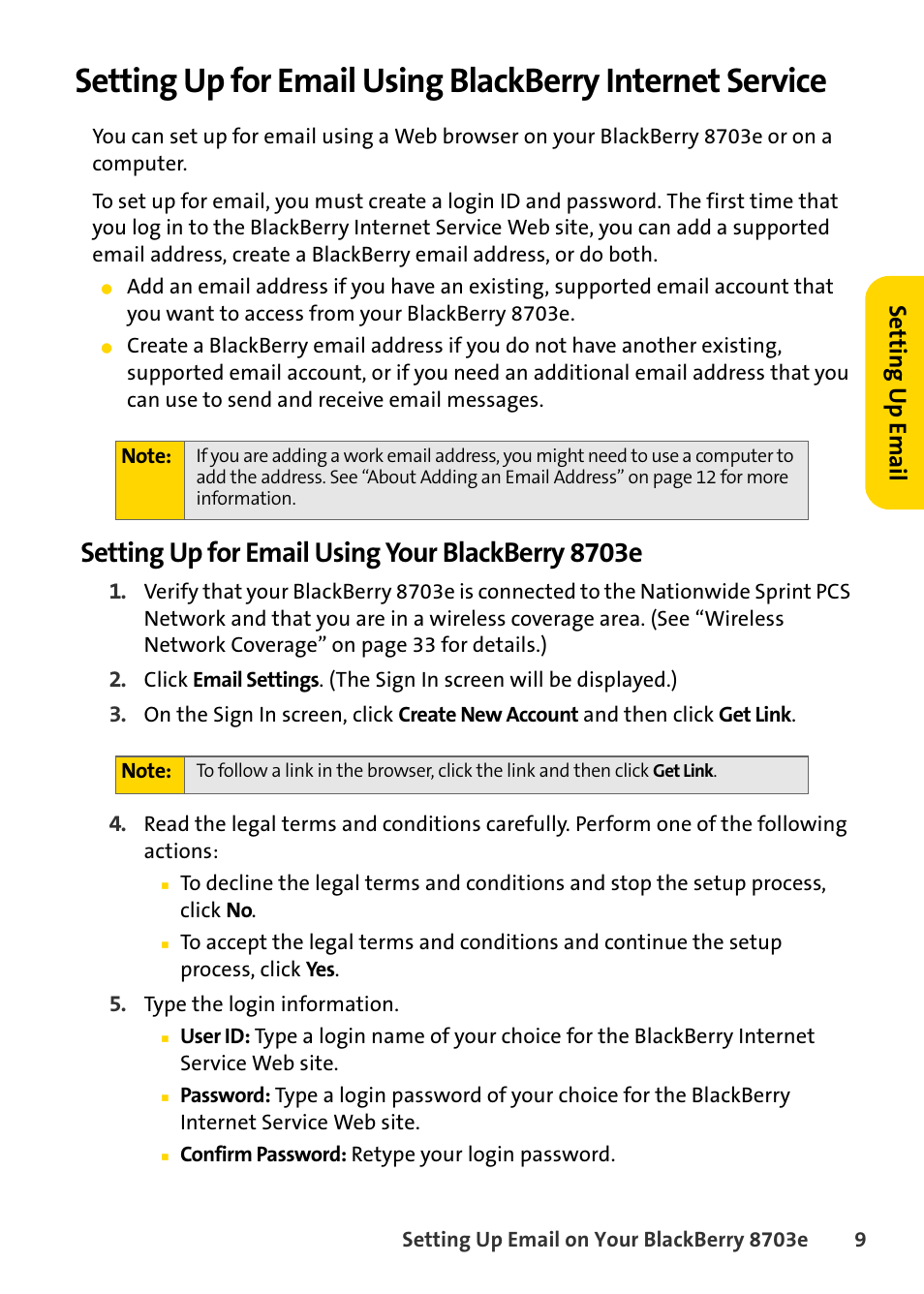 Setting up for email using your blackberry 8703e, Setting u p email | Blackberry 8703e User Manual | Page 15 / 56