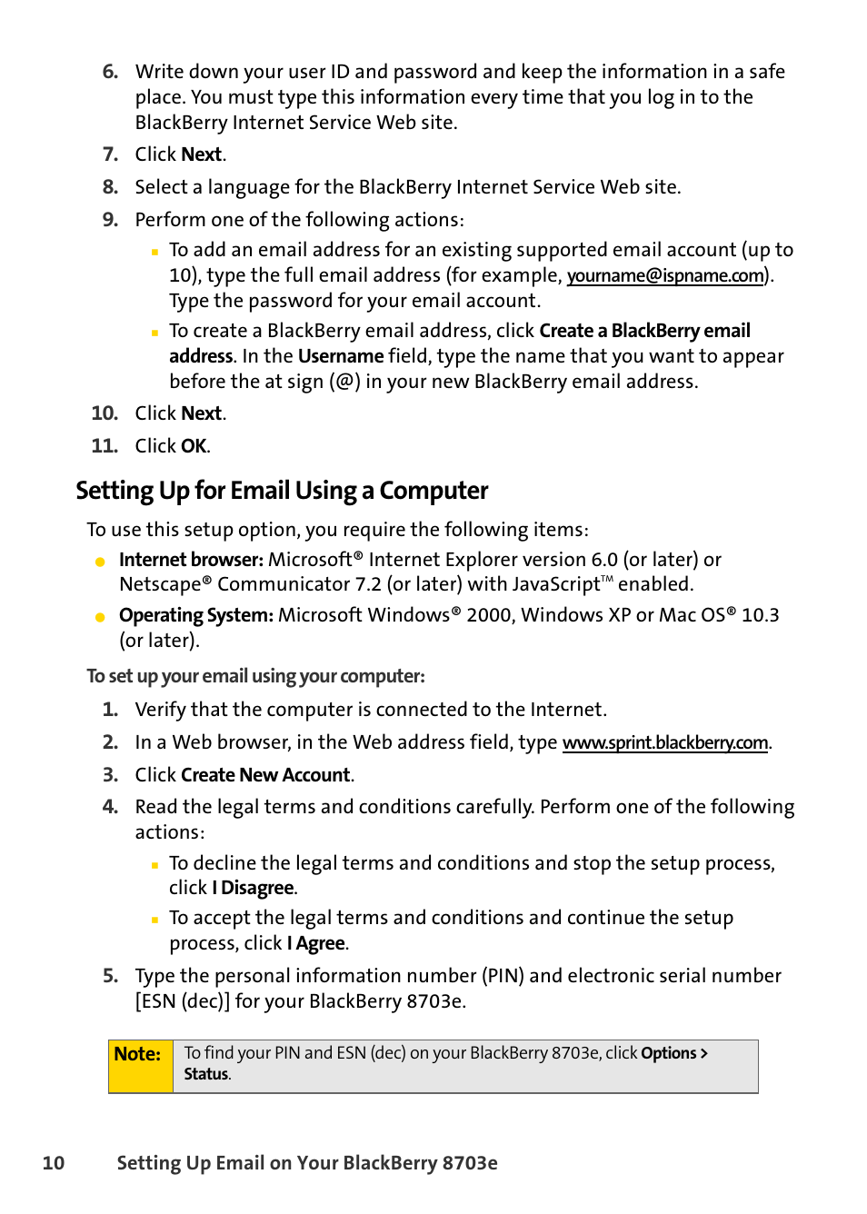 Setting up for email using a computer | Blackberry 8703e User Manual | Page 16 / 56