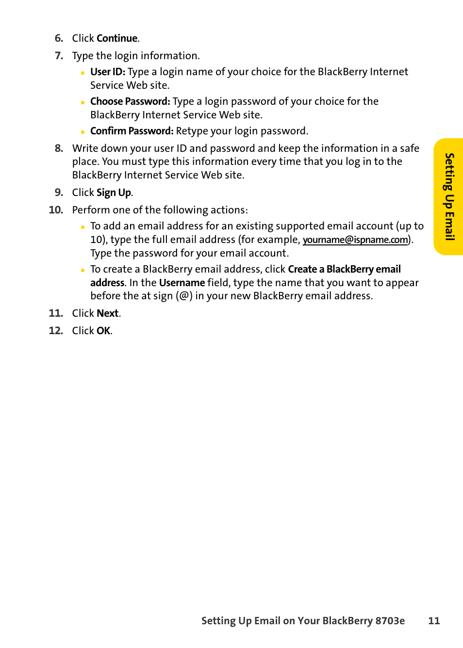 Setting u p email | Blackberry 8703e User Manual | Page 17 / 56