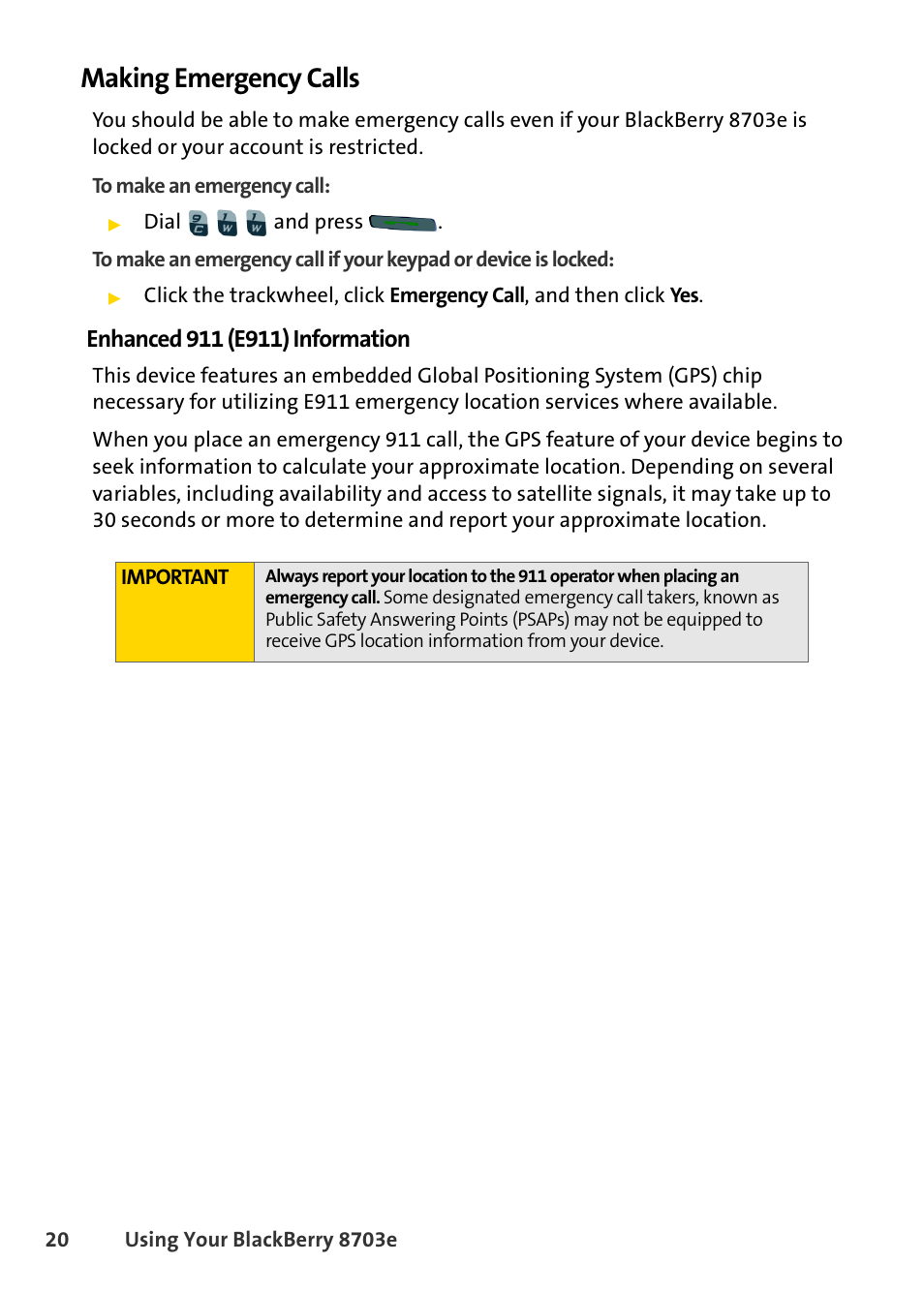 Making emergency calls | Blackberry 8703e User Manual | Page 26 / 56