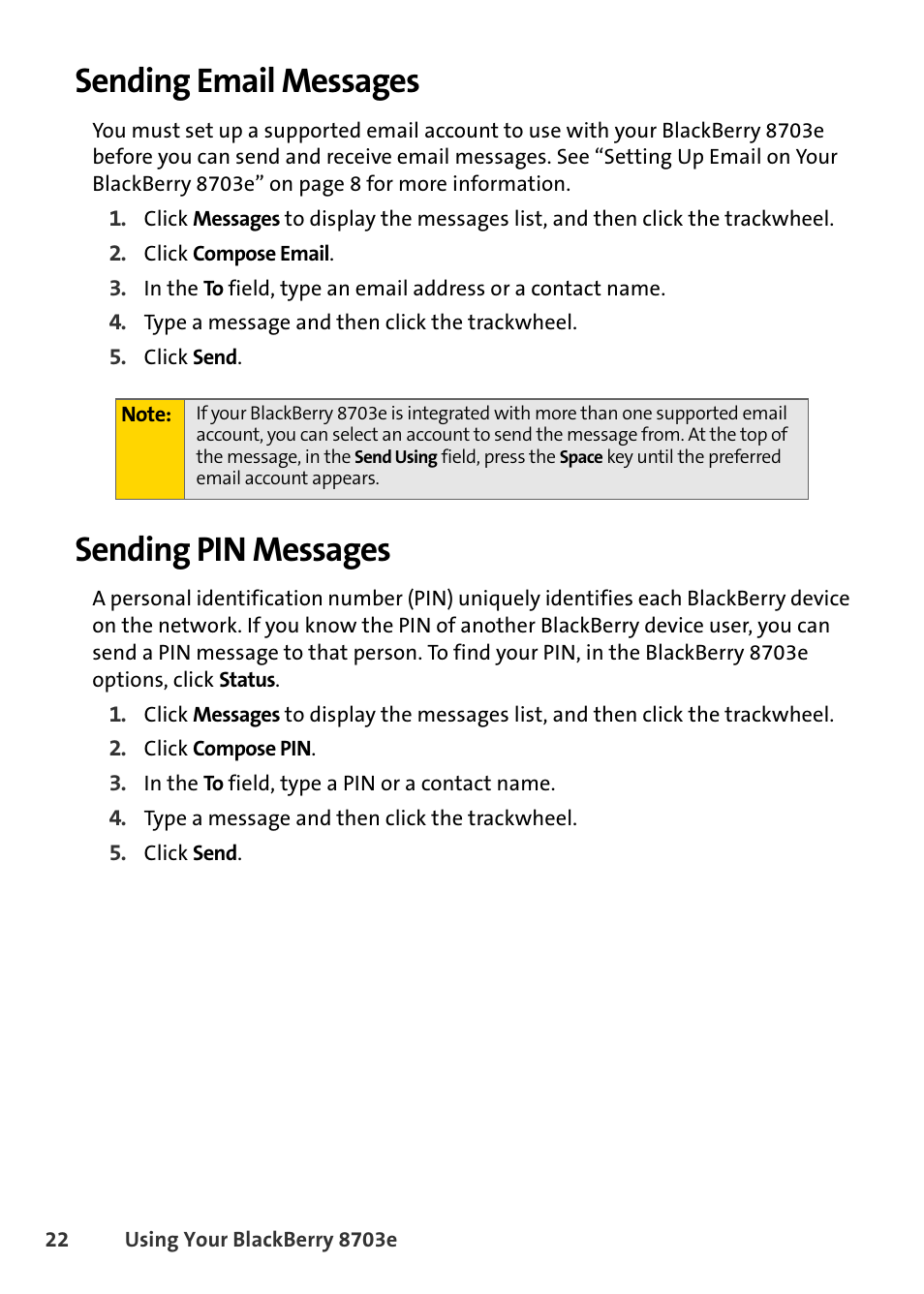 Sending email messages, Sending pin messages, Sending email messages sending pin messages | Blackberry 8703e User Manual | Page 28 / 56