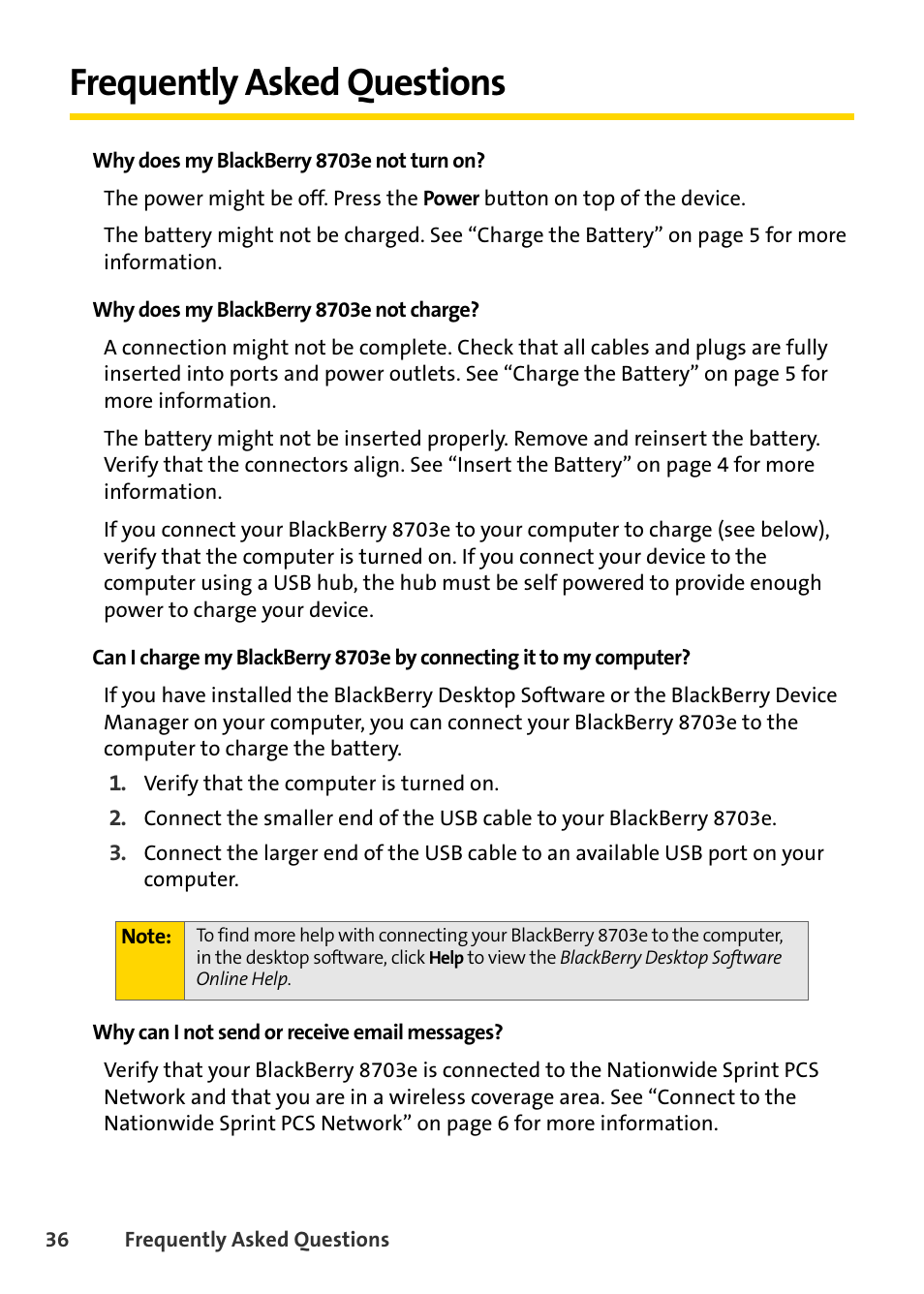 Frequently asked questions | Blackberry 8703e User Manual | Page 42 / 56
