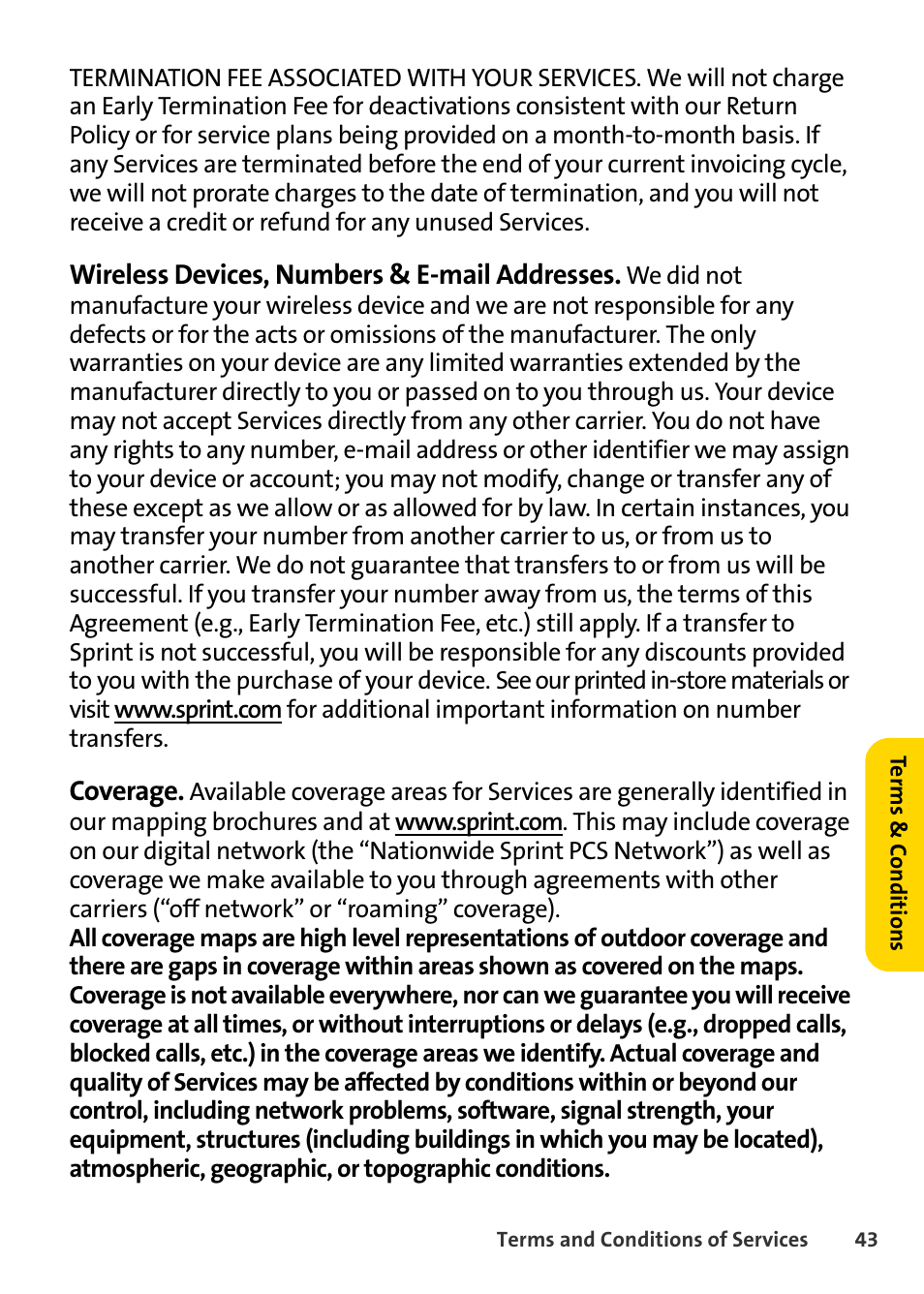 Wireless devices, numbers & e-mail addresses, Coverage | Blackberry 8703e User Manual | Page 49 / 56