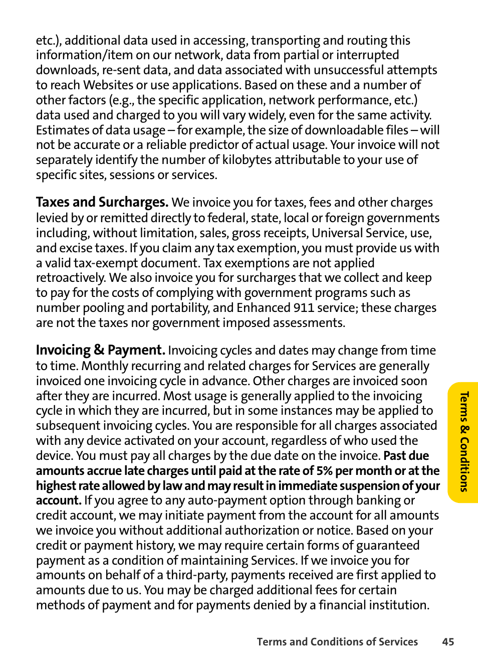 Taxes and surcharges, Invoicing & payment | Blackberry 8703e User Manual | Page 51 / 56