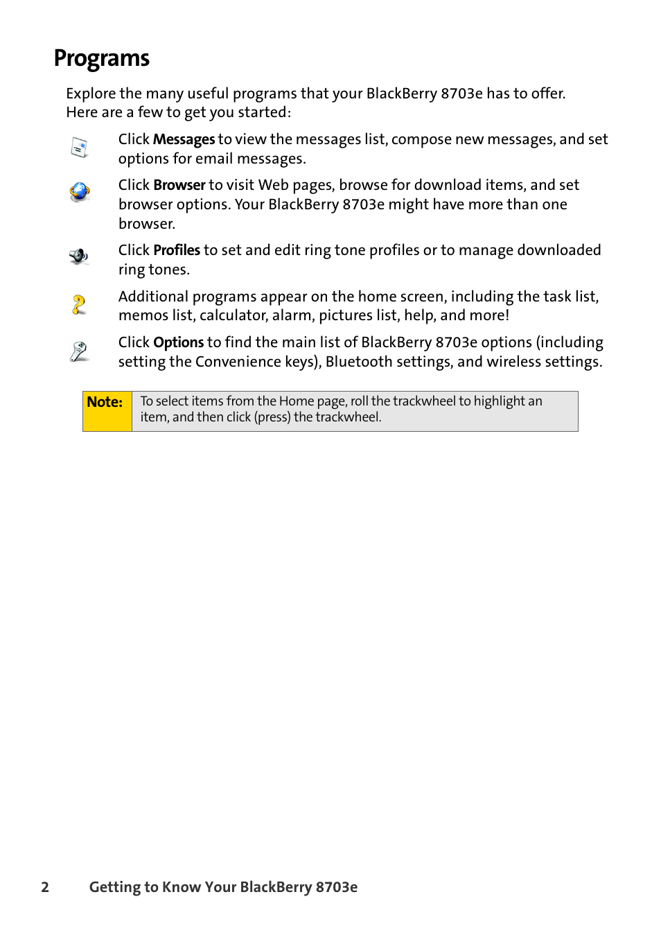 Programs | Blackberry 8703e User Manual | Page 8 / 56