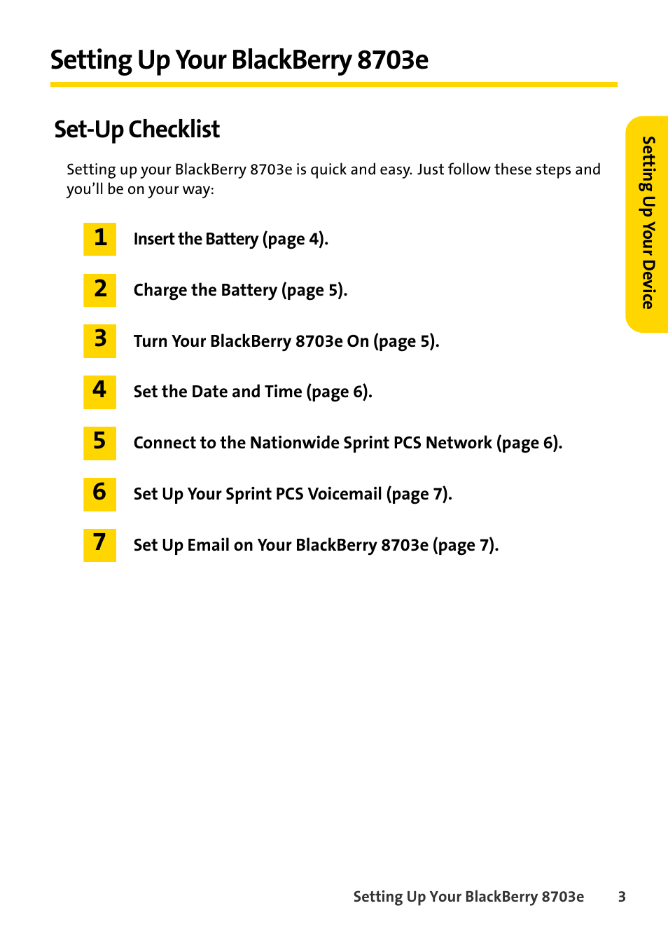 Setting up your blackberry 8703e, Set-up checklist | Blackberry 8703e User Manual | Page 9 / 56