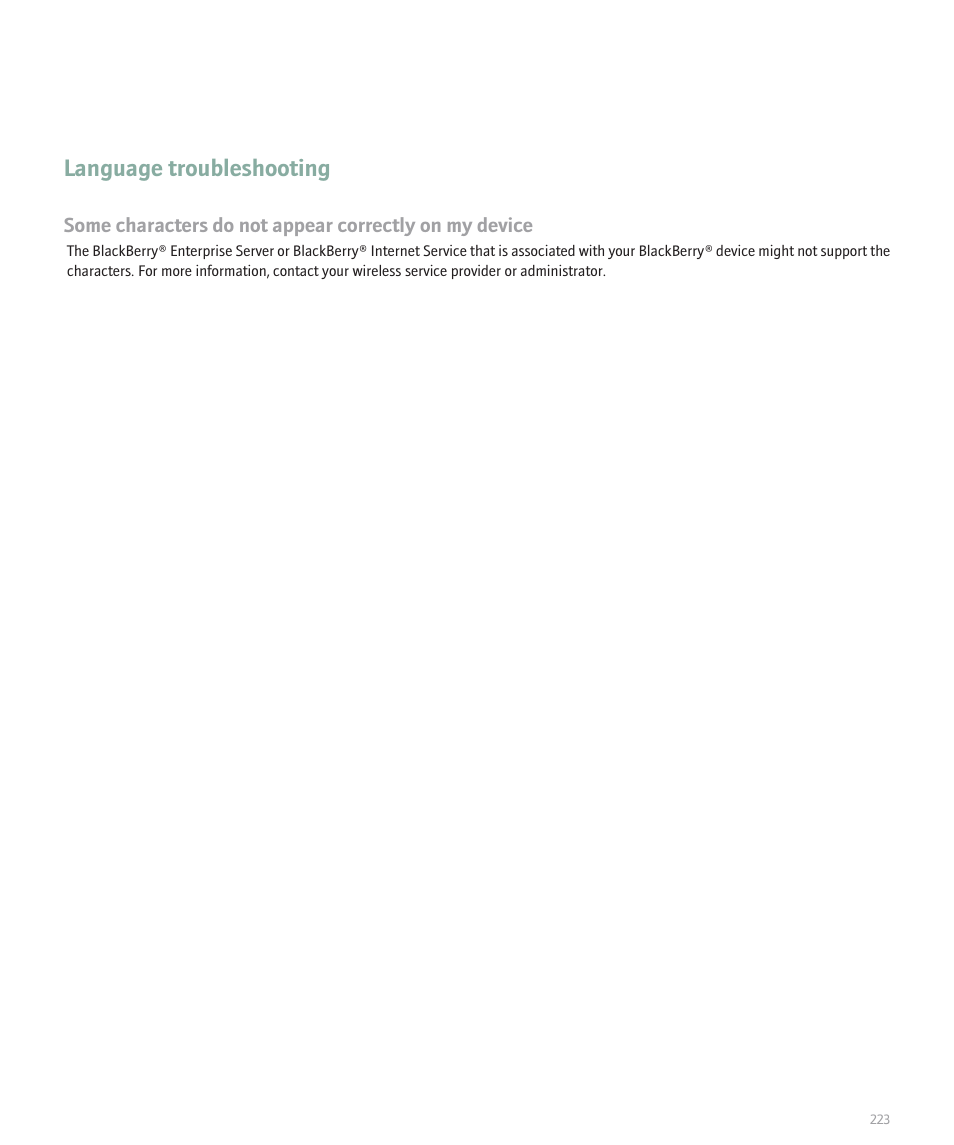 Language troubleshooting | Blackberry 8330 User Manual | Page 225 / 272