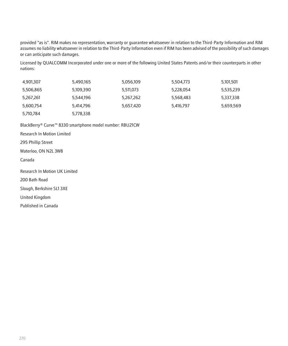 Blackberry 8330 User Manual | Page 272 / 272