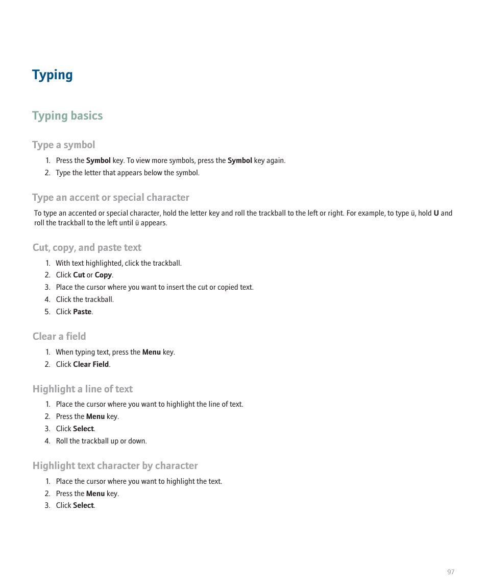 Typing, Typing basics | Blackberry 8330 User Manual | Page 99 / 272