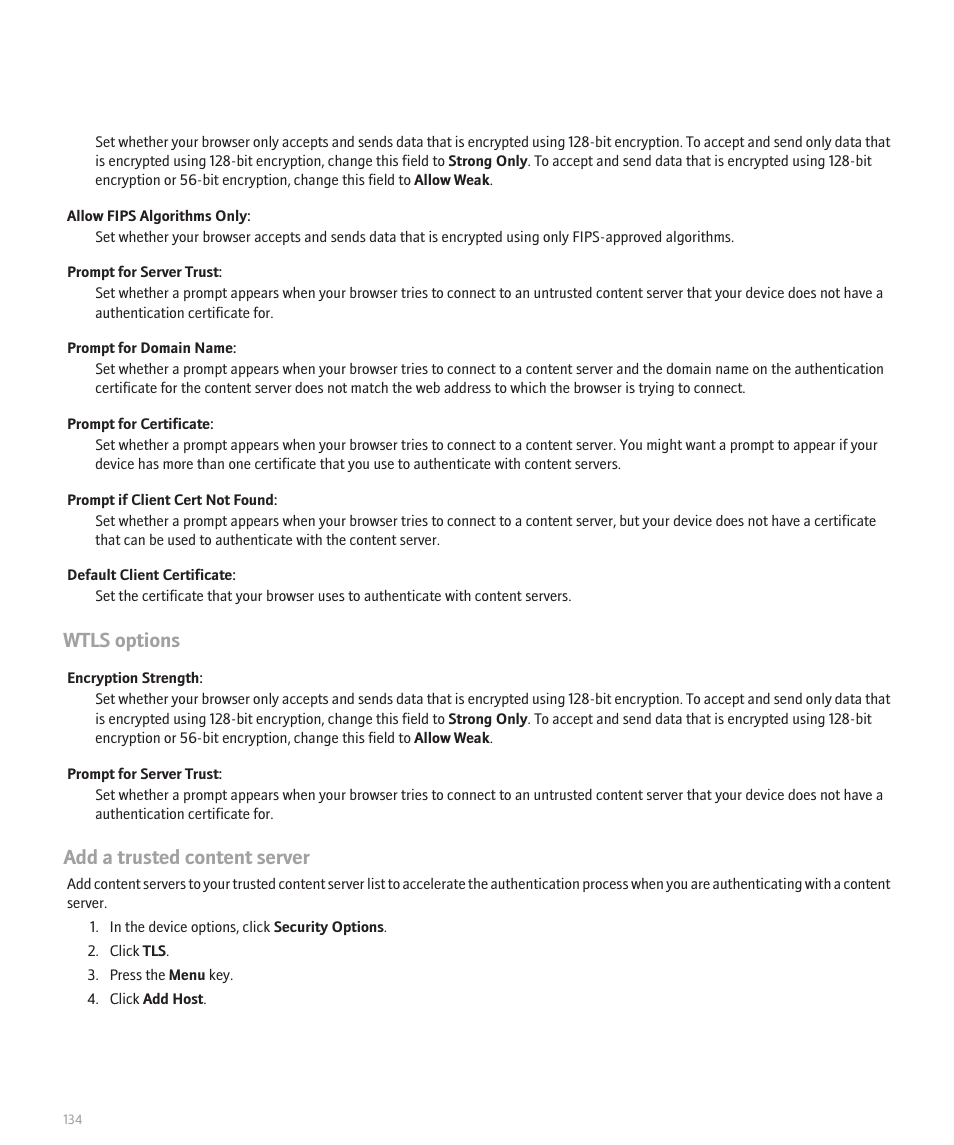 Wtls options, Add a trusted content server | Blackberry Pearl 8130 User Manual | Page 136 / 270