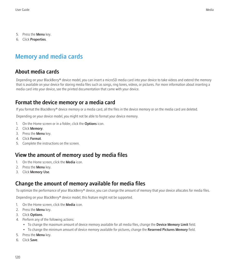 Memory and media cards, About media cards | Blackberry Bold 9700 User Manual | Page 122 / 332