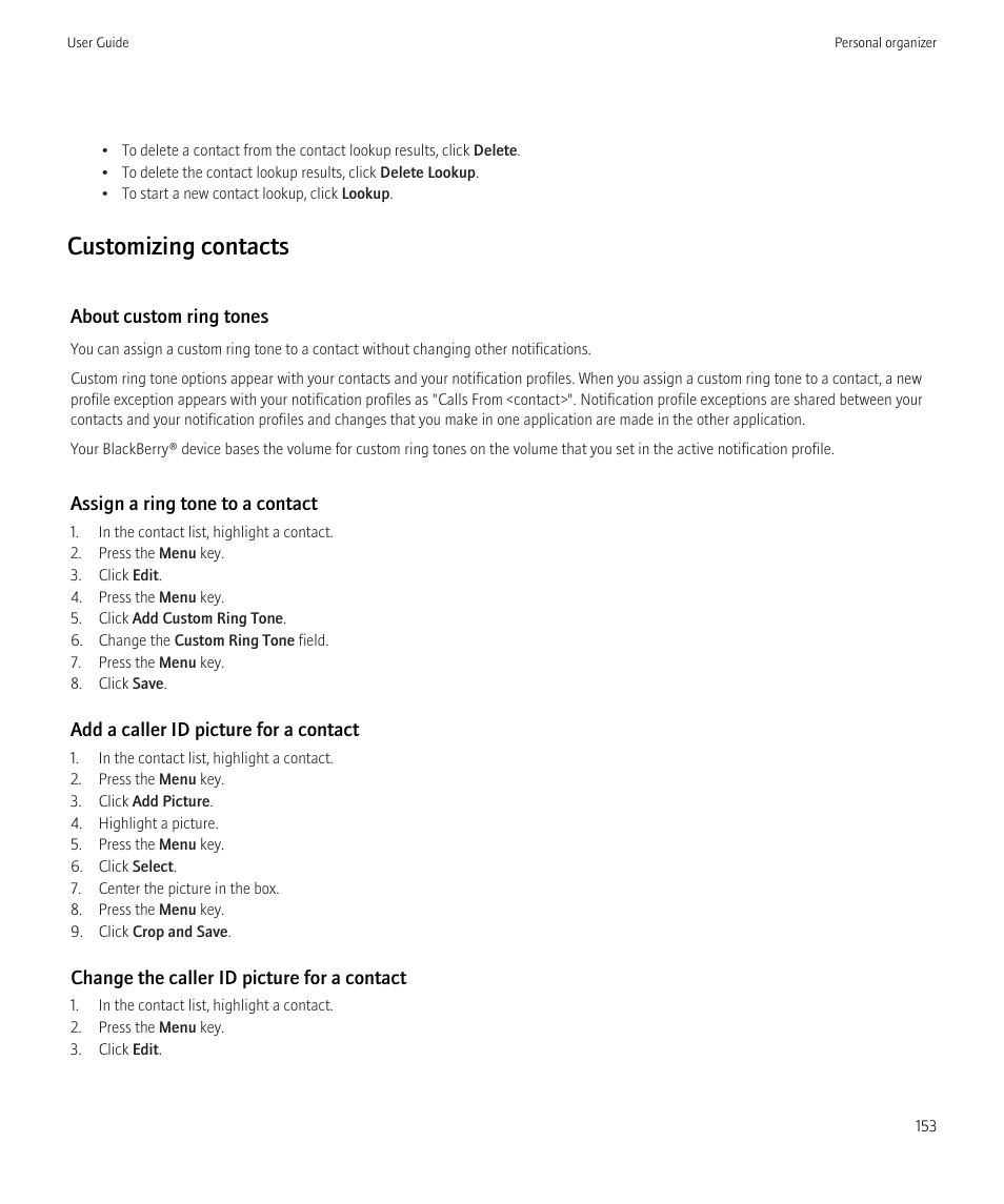 Customizing contacts | Blackberry Bold 9700 User Manual | Page 155 / 332