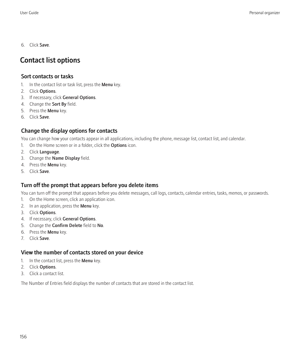 Contact list options | Blackberry Bold 9700 User Manual | Page 158 / 332