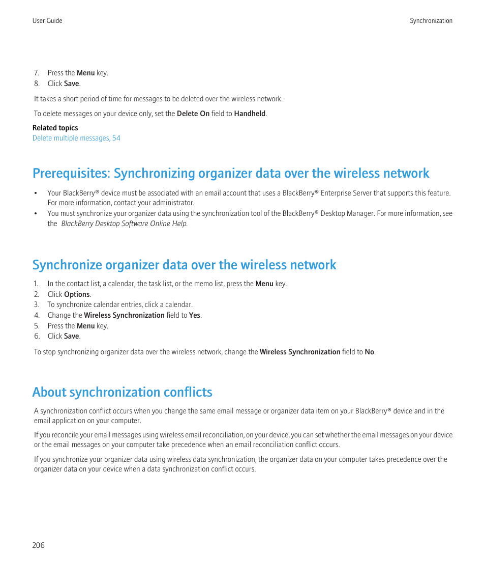 About synchronization conflicts | Blackberry Bold 9700 User Manual | Page 208 / 332