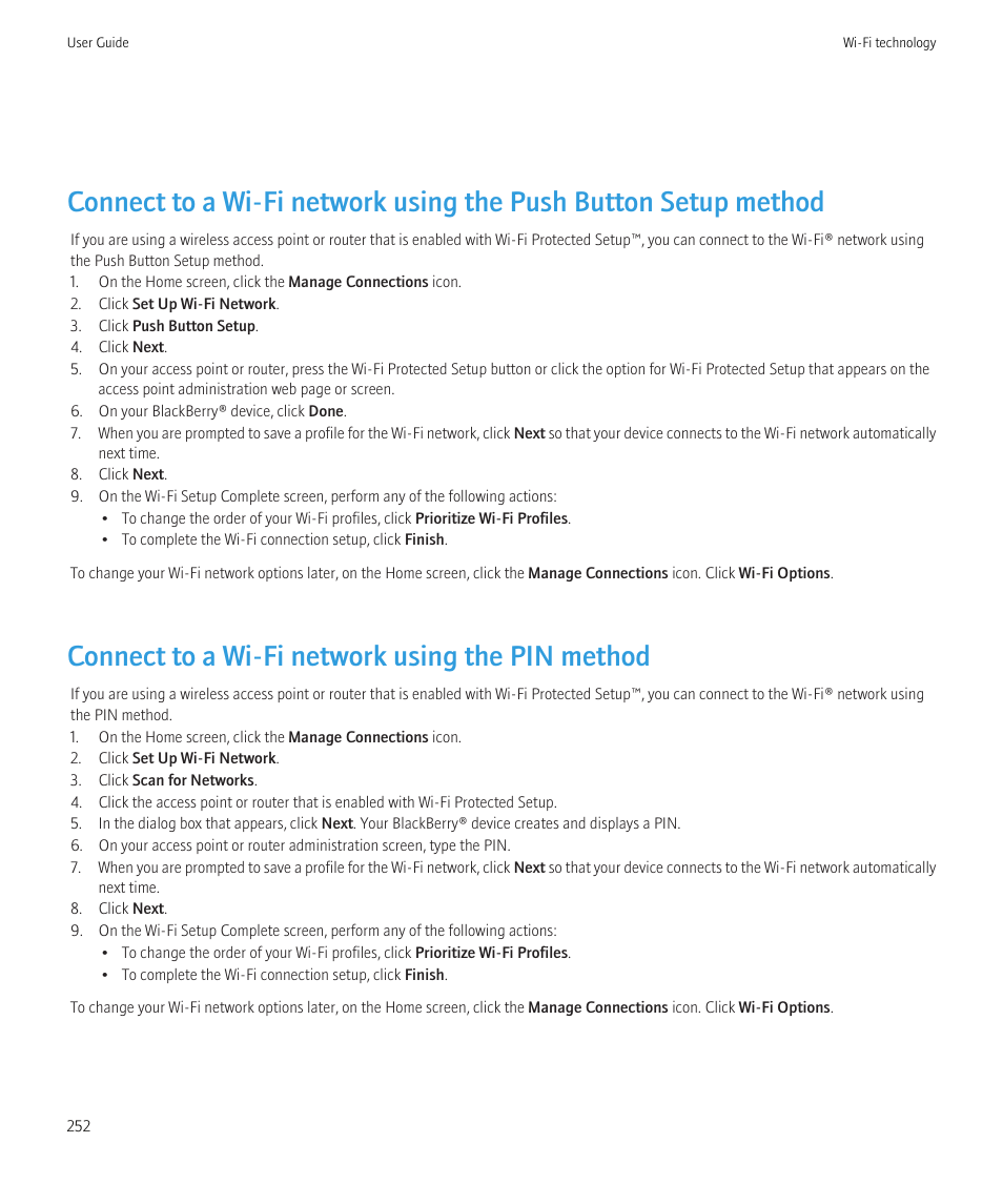 Connect to a wi-fi network using the pin method | Blackberry Bold 9700 User Manual | Page 254 / 332