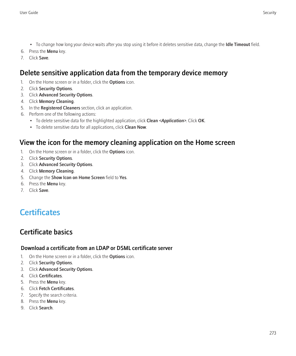 Certificates, Certificate basics | Blackberry Bold 9700 User Manual | Page 275 / 332