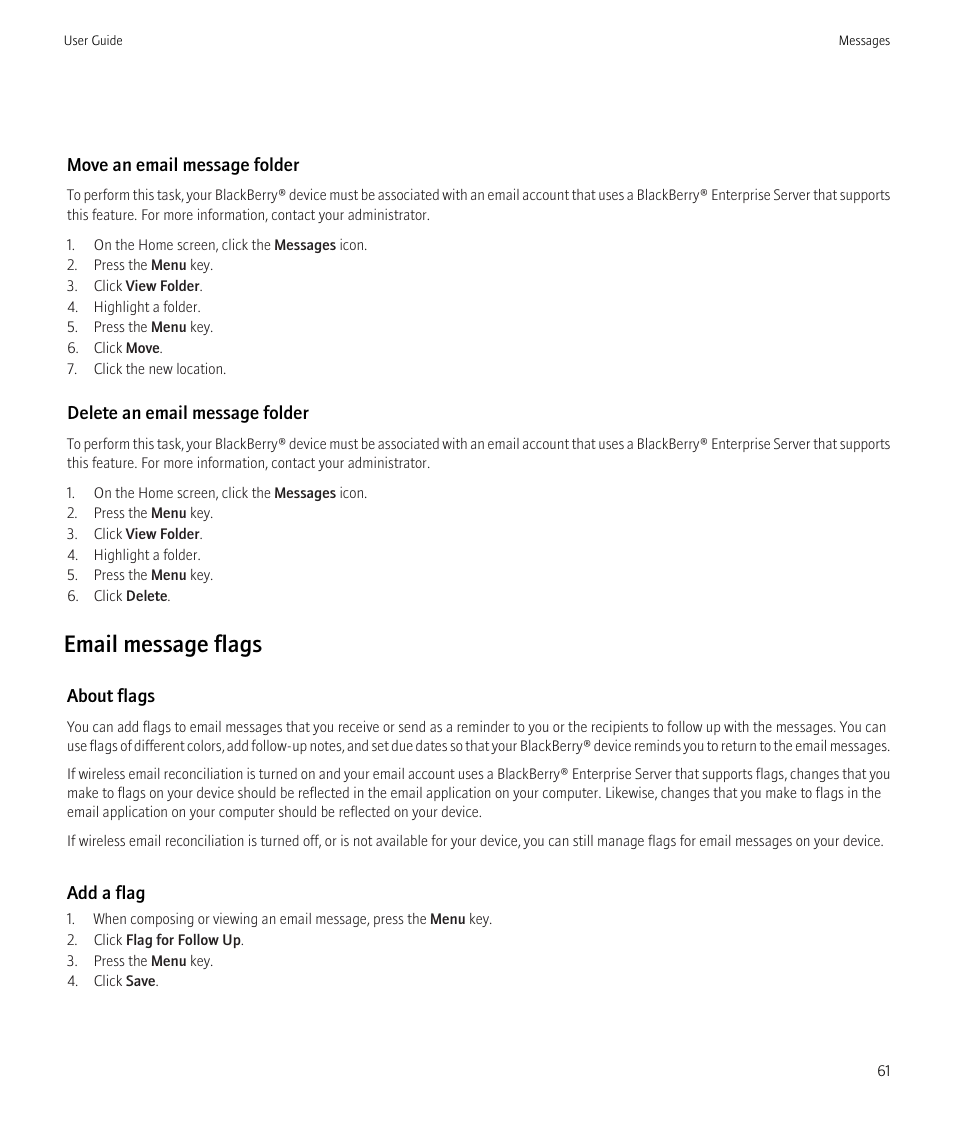 Email message flags | Blackberry Bold 9700 User Manual | Page 63 / 332