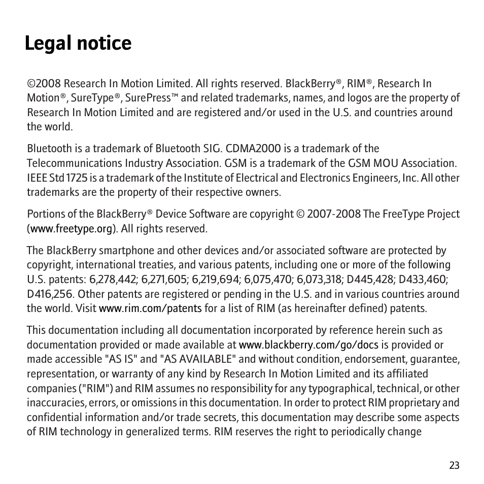 Legal notice | Blackberry 8830 User Manual | Page 25 / 30