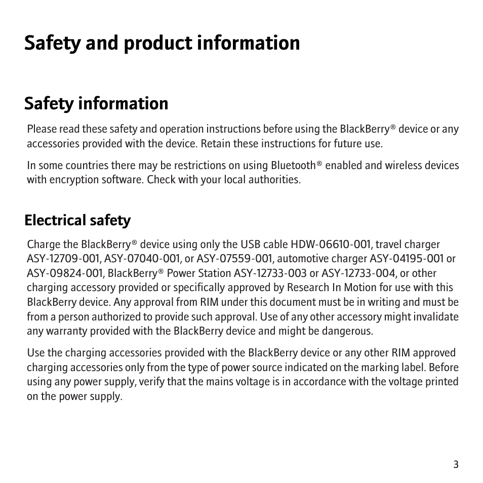 Safety and product information, Safety information | Blackberry 8830 User Manual | Page 5 / 30