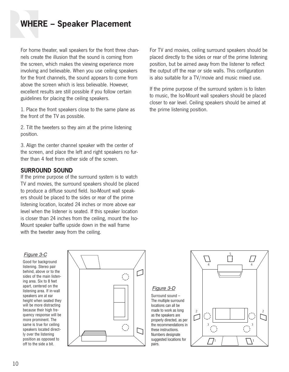 Where – speaker placement | Russound Advantage In-Ceiling speaker User Manual | Page 10 / 24