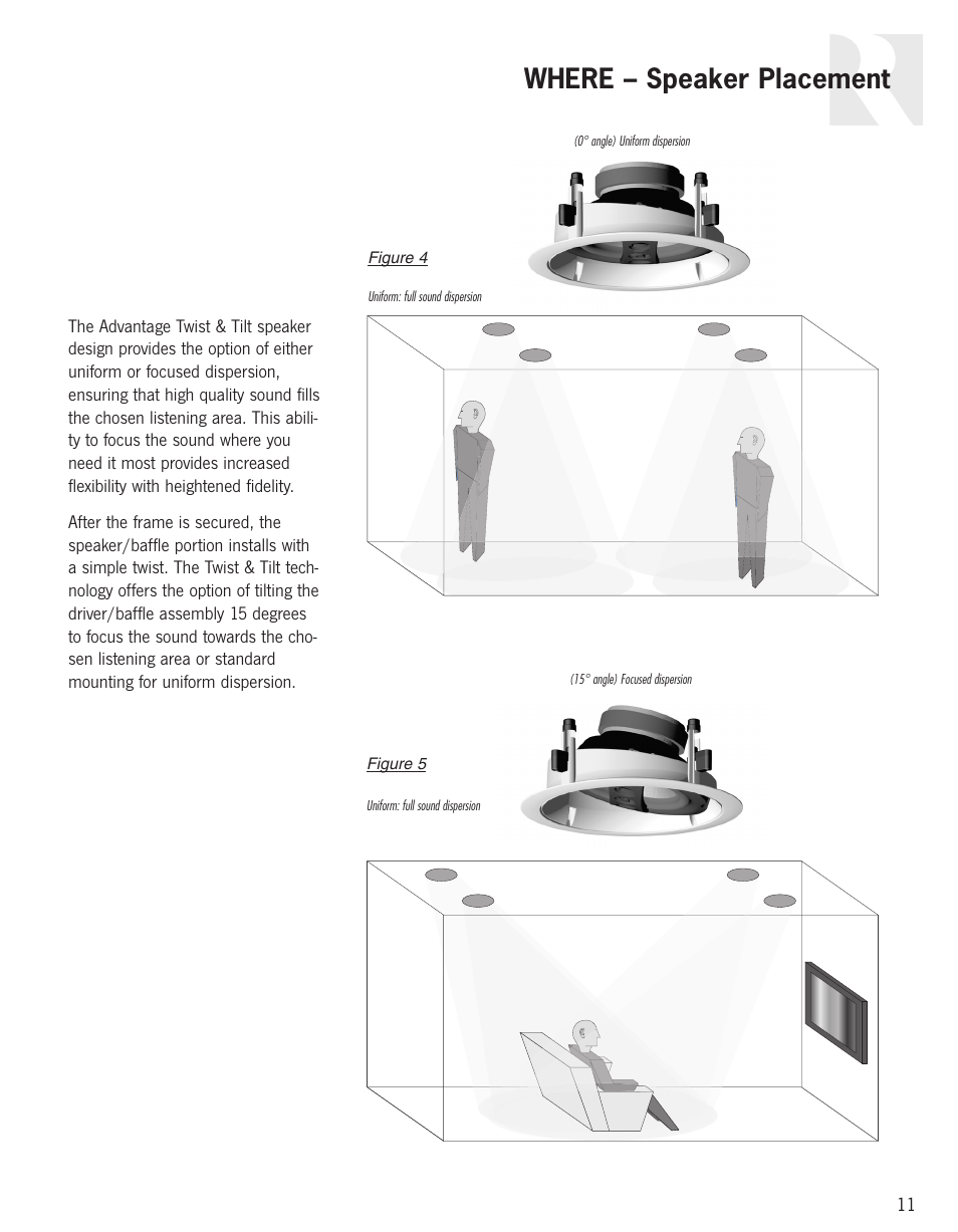 Where – speaker placement | Russound Advantage In-Ceiling speaker User Manual | Page 11 / 24