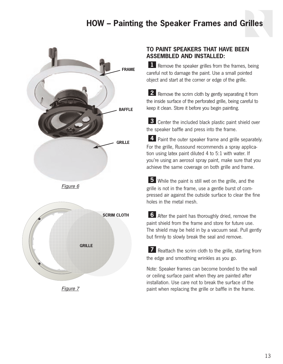 How – painting the speaker frames and grilles | Russound Advantage In-Ceiling speaker User Manual | Page 13 / 24