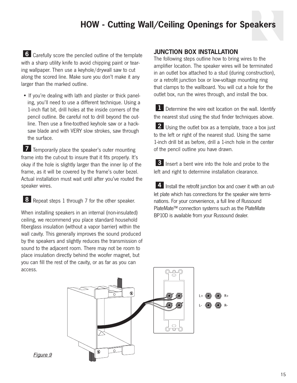 How - cutting wall/ceiling openings for speakers | Russound Advantage In-Ceiling speaker User Manual | Page 15 / 24
