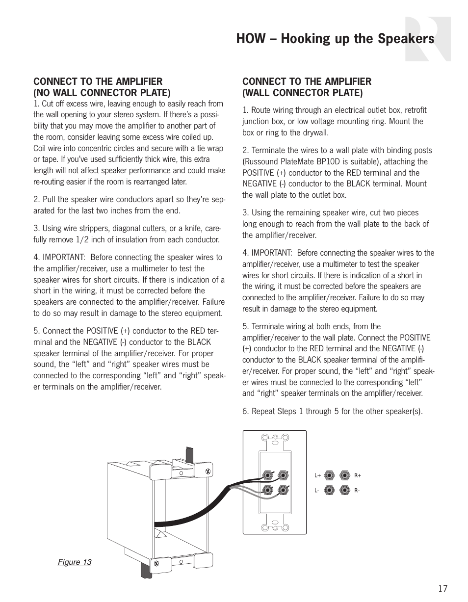 How – hooking up the speakers | Russound Advantage In-Ceiling speaker User Manual | Page 17 / 24