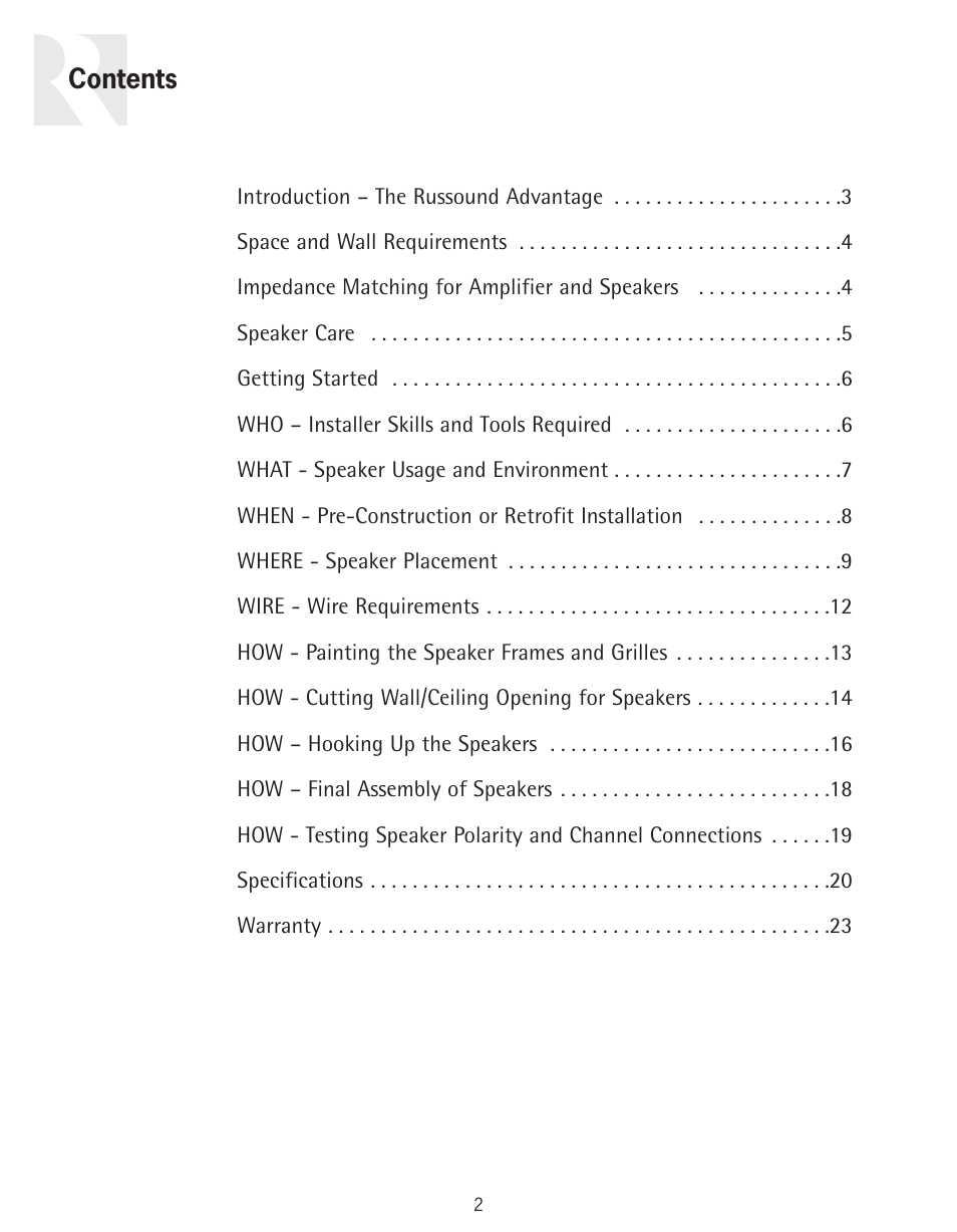 Russound Advantage In-Ceiling speaker User Manual | Page 2 / 24