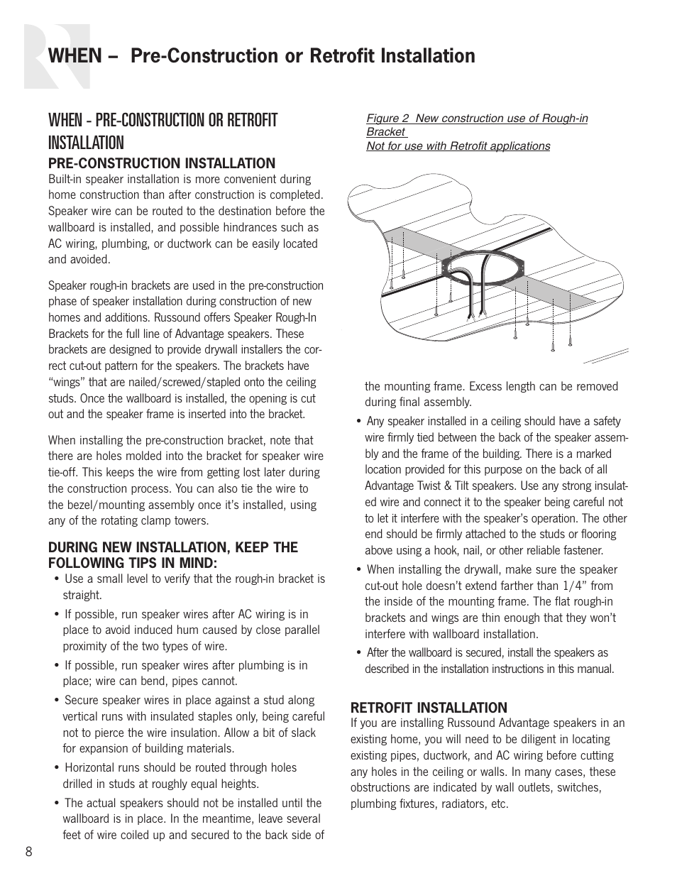 When – pre-construction or retrofit installation, When - pre-construction or retrofit installation | Russound Advantage In-Ceiling speaker User Manual | Page 8 / 24
