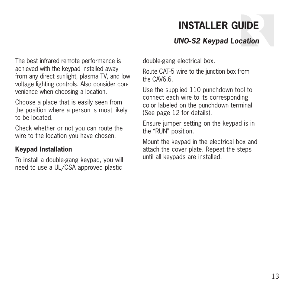 Installer guide | Russound UNO S2 User Manual | Page 13 / 20