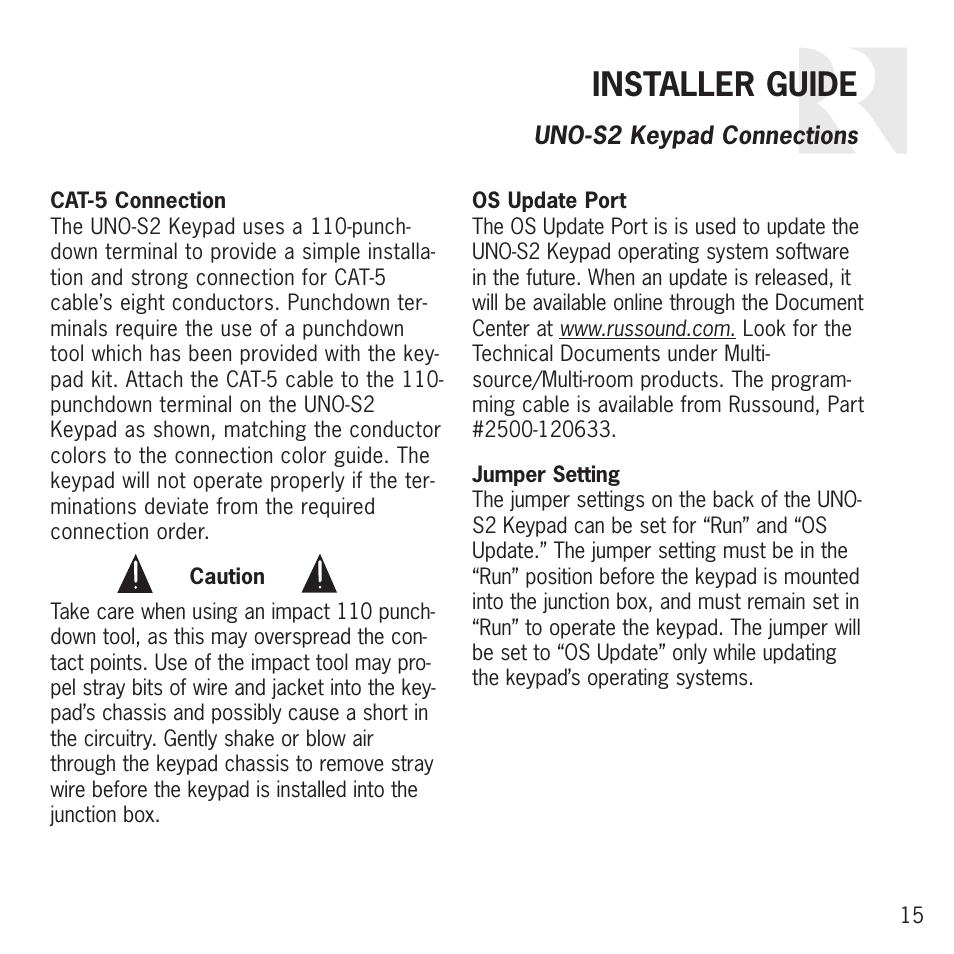 Installer guide | Russound UNO S2 User Manual | Page 15 / 20