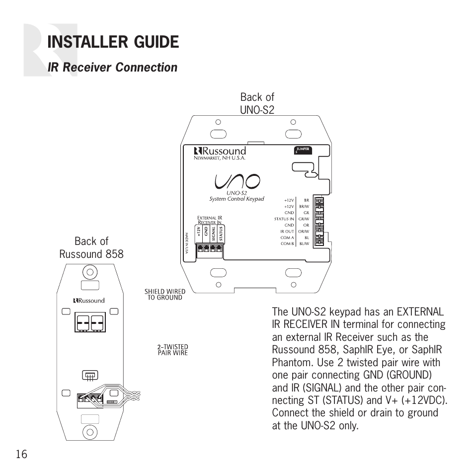 Installer guide | Russound UNO S2 User Manual | Page 16 / 20