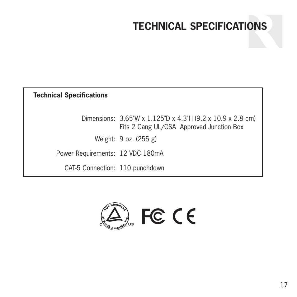 Technical specifications | Russound UNO S2 User Manual | Page 17 / 20