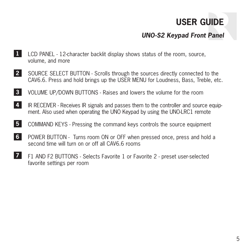 User guide | Russound UNO S2 User Manual | Page 5 / 20