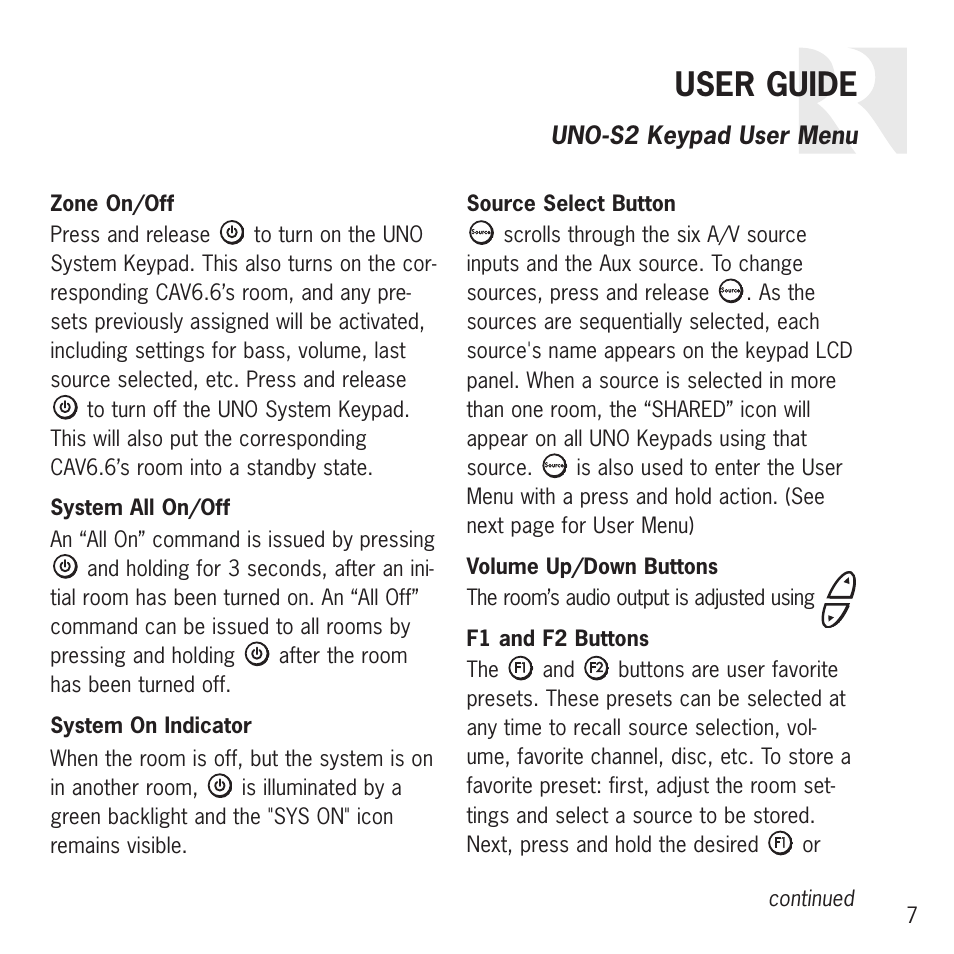 User guide | Russound UNO S2 User Manual | Page 7 / 20