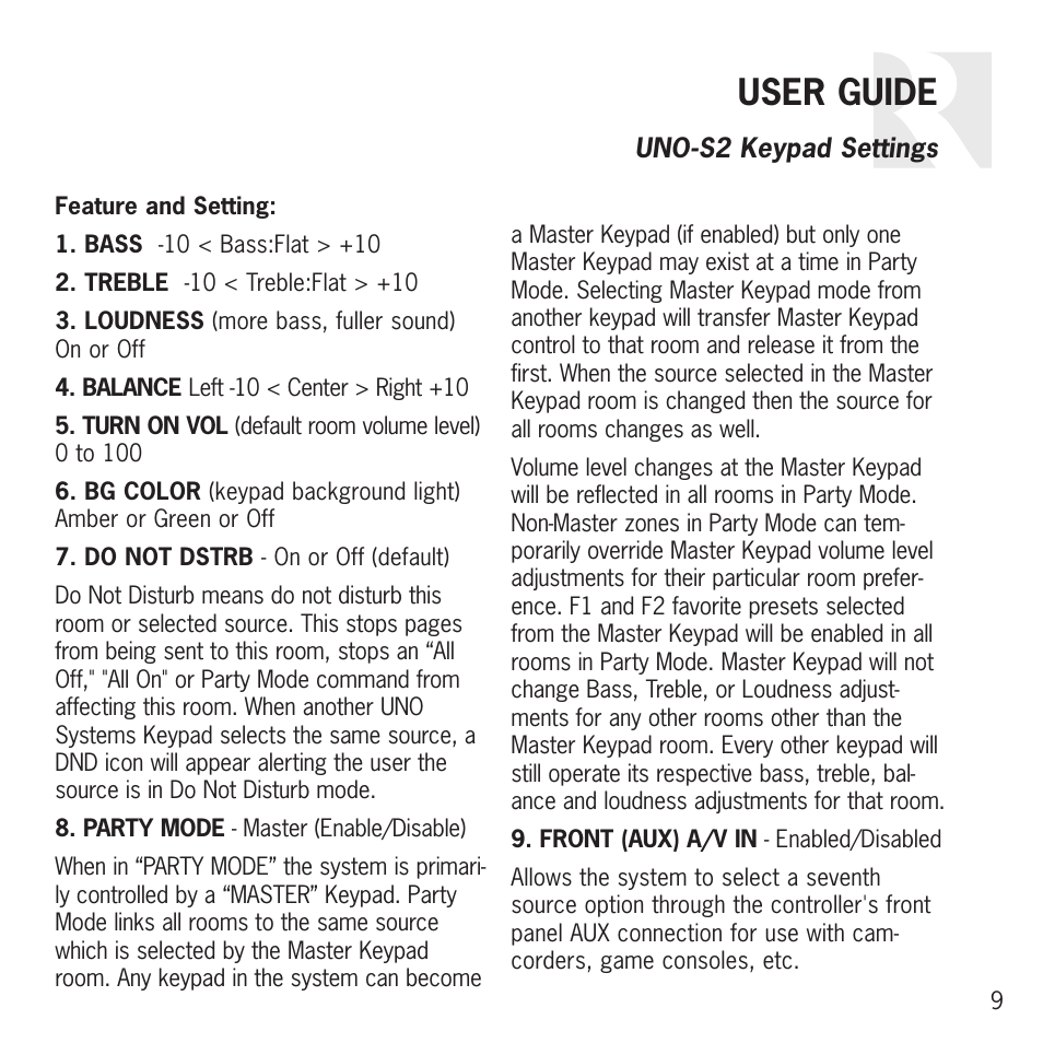 User guide | Russound UNO S2 User Manual | Page 9 / 20