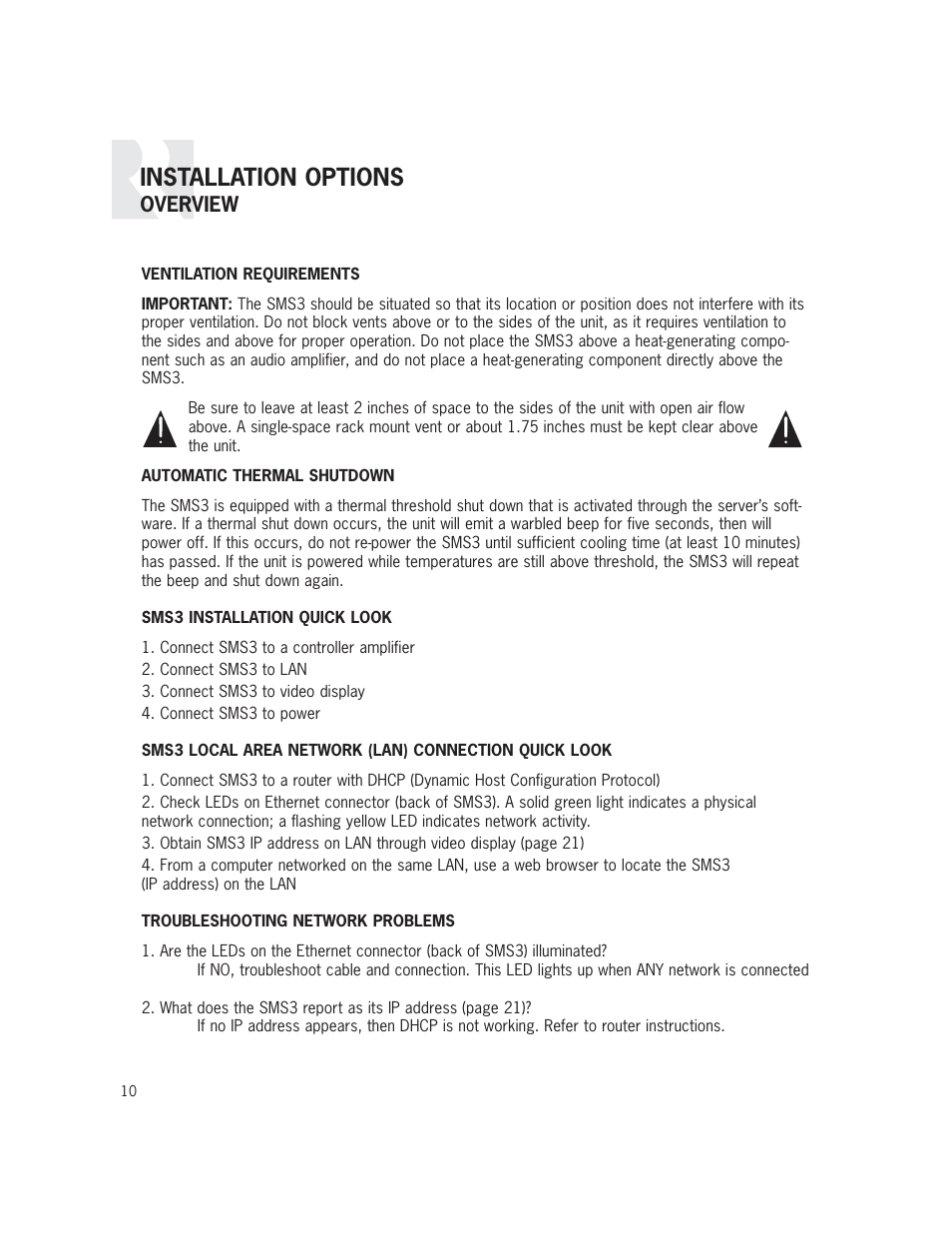 Installation options, Overview | Russound SMS3 User Manual | Page 10 / 36