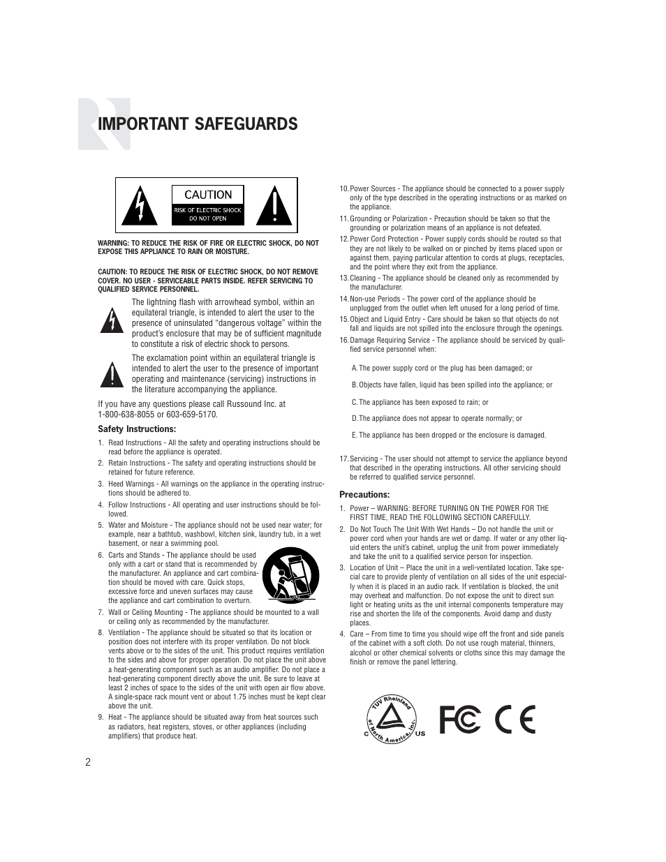 Important safeguards | Russound SMS3 User Manual | Page 2 / 36