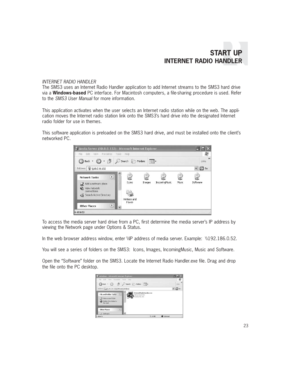 Start up, Internet radio handler | Russound SMS3 User Manual | Page 23 / 36